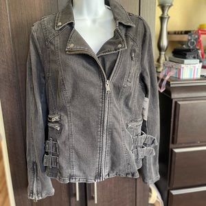 - Free people black denim wash moto zip jacket size 8 new with tags